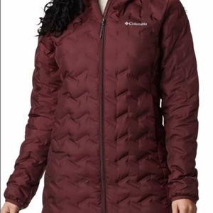 Womens Columbia Delta Ridge Down Long Jacket. Burgundy